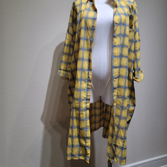 SHE-Button Down Cardigan, Yellow and Blue - Picture 2 of 4